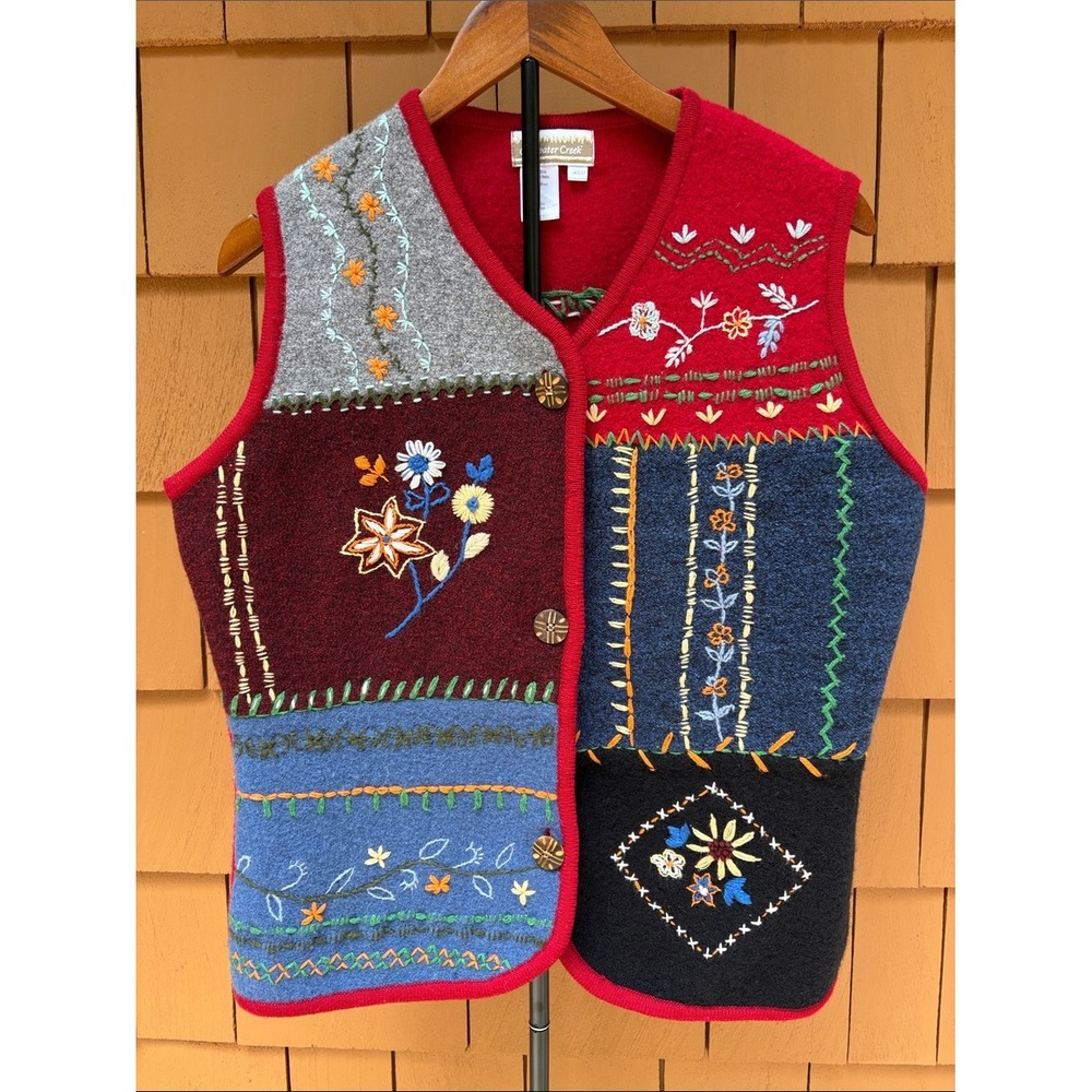 COLDWATER CREEK | VTG‎ 90s Grannycore Floral Patchwork Embroidered Vest Size M